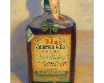 Jameson Irish Whiskey Canvas Print, Vintage Whiskey Bottle Wall Art, Irish Whiskey Decor, Man Cave Bar Art, Fathers Day Gift for Him