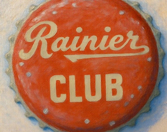 Rainier Club Bottle Cap Canvas Print, Vintage Beer Wall Art, Retro Brewery Decor, Man Cave Bar Artwork, Pacific Northwest Beer Lover Gift