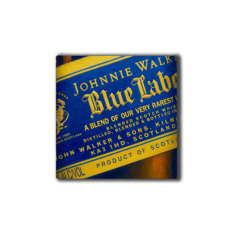 Johnnie Walker Blue Label Canvas Print, Luxury Scotch Whisky Wall Art, Close Up Label Artwork, Bar Cart Decor, Man Cave Gift for Him image 2