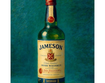 Jameson Irish Whiskey Canvas Print, Green Bottle Wall Art, Vintage Liquor Decor, Bar Cart Artwork, Man Cave Wall Art, Gift for Him