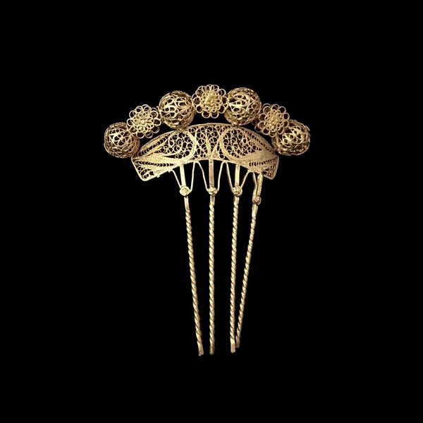 Peigne à cheveux de cérémonie doré vintage, bijoux de cheveux de style « étrusque » en filigrane doré, bijoux de l’Antiquité ancienne / Déesse hellénistique