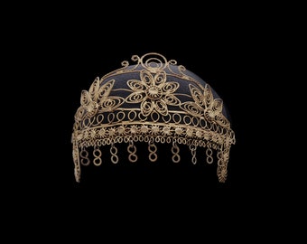 Vintage Ceremonial Gold Diadem, Indonesian Head Adornment, Egyptian Revival, Art Deco Headpiece, Traditional Costume, Exotic Dance Headdress