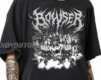 Metal Bowser-shirt, Super Mario Bros Metal-grafisch shirt, Death Metal Bowser-T-shirt, Villian-shirt videogame, Dark Aesthetic Gamer-T-shirt