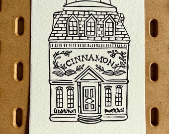 cinnamon house lino print