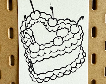 heart cake lino print