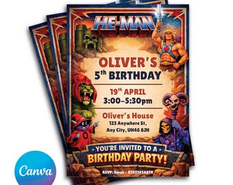 He-Man Birthday Party Invitation Template (Digital Download)
