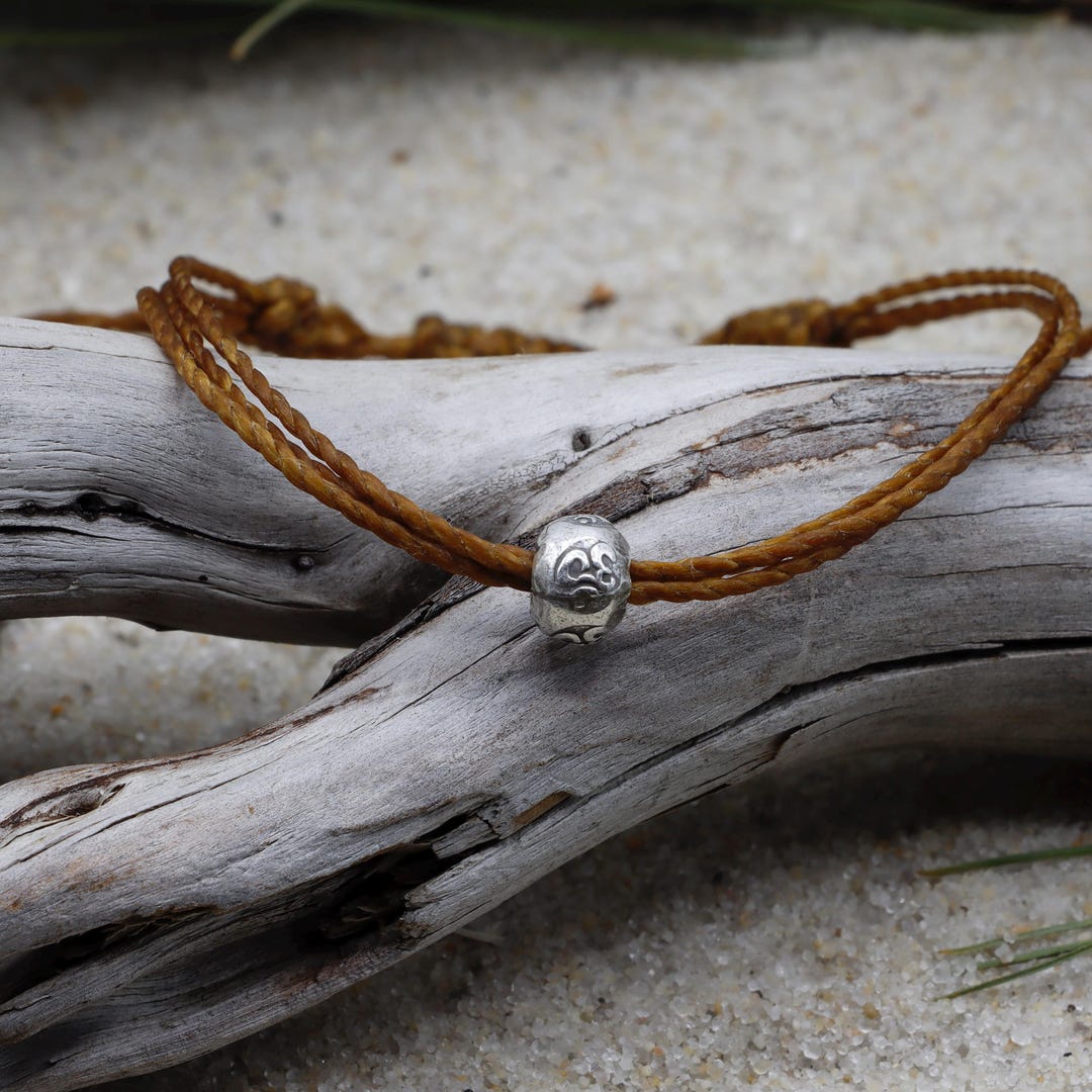 DARK BROWN 3-string Bracelet, Surfer Style, Hill Tribe Silver Bead ...