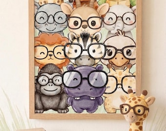 Safari Nursery Wall Art Collage | Jungle Animal Poster | Gender Neutral Playroom Print | 24x36 Digital Download