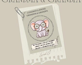 Grandparents Card Printable | Congratulations Grandma Grandpa | Elephant Baby Shower Card | Digital Download | New Grandparents Card