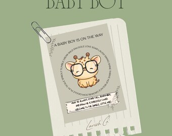 Baby Boy Card Printable | A Baby Boy Is on the Way | Giraffe Safari Baby Shower Card | Digital Download | Boy Baby Announcement Card
