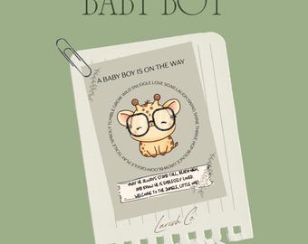 Baby Boy Baby Shower Card Pack of 10 | Safari Giraffe with Glasses | A Baby Boy Is on the Way | Premium Coated Silk 5x7 Greeting Cards