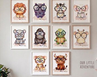 Safari Nursery Affirmation Prints | Set of 13 Jungle Animal Posters | Gender Neutral | 24x36 Digital Download
