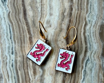 Mahjong Dragon Tile Dangle Earrings