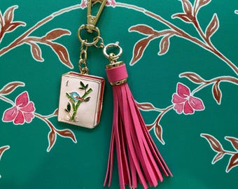 Mahjong Tile Bag Charm with matching Pink Leatherette Tassel