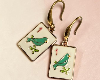 Mahjong Tile Bam Bird Tile Earrings