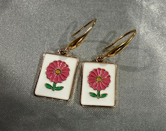 Mahjong Flower Tile Earrings