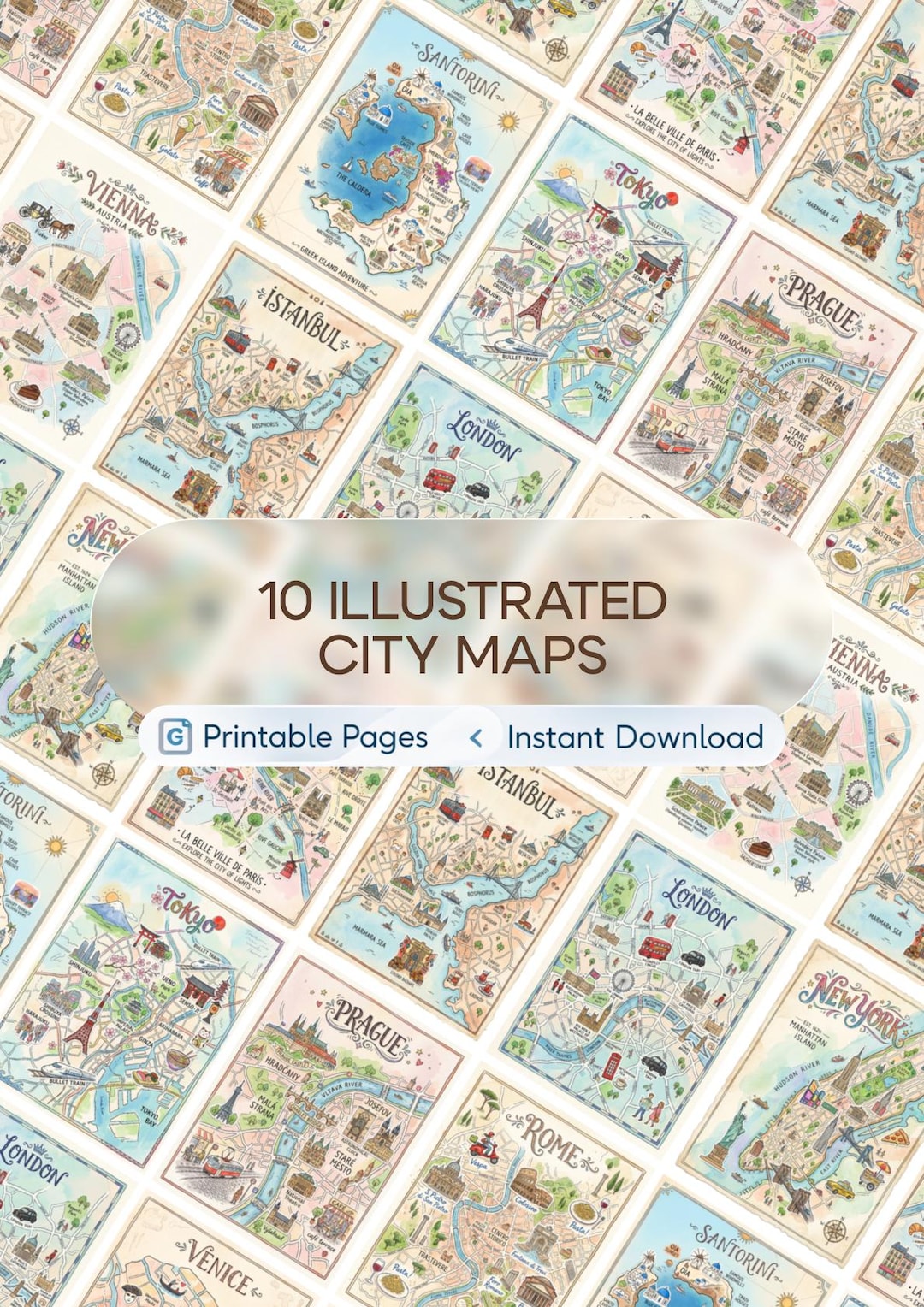 Etsy Color Map Illustrated City Maps Digital Set - Etsy