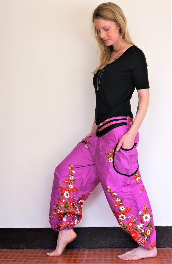 Hippie Joggers Harem pants Purple floral print women Amonchai Etsy