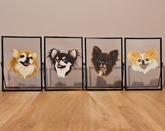 Custom framed acrylic pet portrait on glass