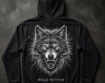 Dark Streetwear-herentrui Wolf Graphic Hoodie met dierenprint
