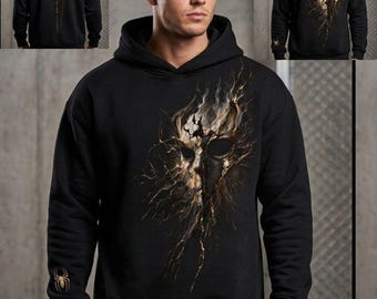 Sudadera con capucha negra estampada para hombre, estilo streetwear extragrande.