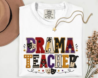 Drama Teacher Varsity T-Shirt, Theater Masks Spotlight Design, Back to School Tee