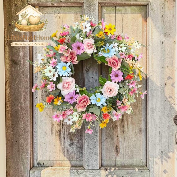 Summer Daisy Flower Wreath 40cm | Easter Door Wreath | Artificial Floral Wreath | Front Door Decor | Wedding Party Garland