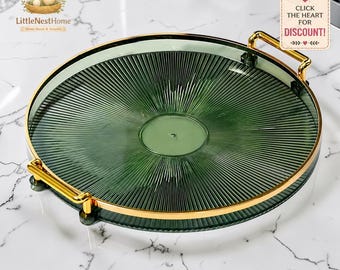 Housewarming Gift Decorative Tray with Gold Handles – Coffee Table Decor, New Home Gift, Modern Serving Tray