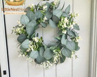 Eucalyptus Wreath Front Door Greenery Wreath Minimalist Spring Wreath Artificial Leaf Wreath Home Decor