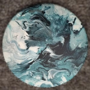 Thirstystone “Fluidity Ocean Splash” Blue Abstract Coasters – Marble Swirl Pattern – Absorbent Stone Set with Cork Backing - Set of 4