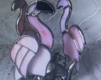 Stained Glass Flamingo Votive Candle Holder