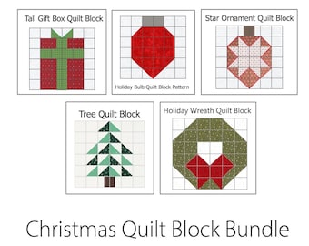 Holiday Quilt Block Pattern Bundle | 5 Christmas Quilt Block Sewing Patterns | PDF Download