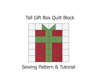 Patrón PDF de bloque de edredón de regalo alto – Bloque de edredón navideño – Apto para principiantes – PDF de edredón navideño – Descarga instantánea