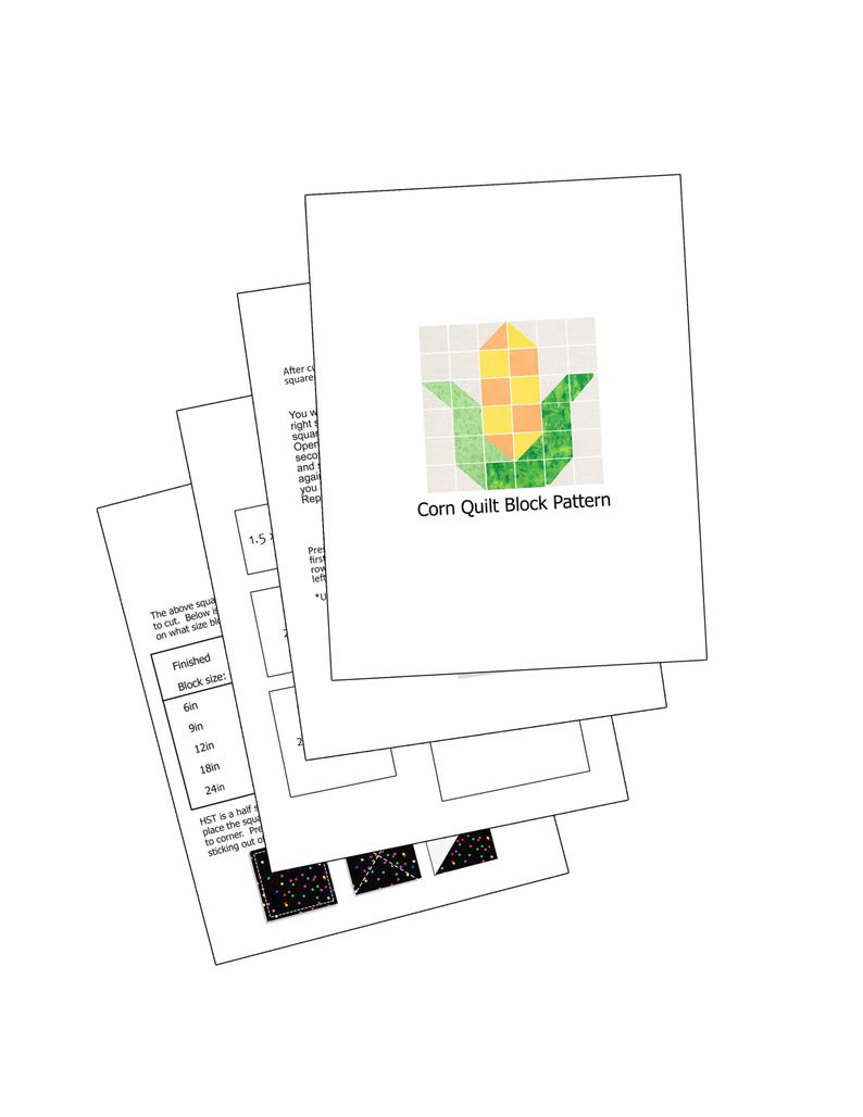 Corn Pattern Block Corn Stalk Quilt Block Pattern: Fall Harvest PDF (6-24