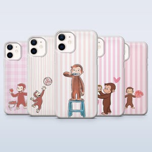 Nyfiken George Telefonskal Rosa Apa Tecknad Fodral för iPhone 17Pro, 16, 15, 14, 13, 12, Samsung S26, S25, S24, S23Fe, A16, A56, Pixel 10,9