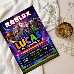 Invito di compleanno Roblox, invito Roblox, invito per feste modificabile, modello Canva stampabile immagine 3