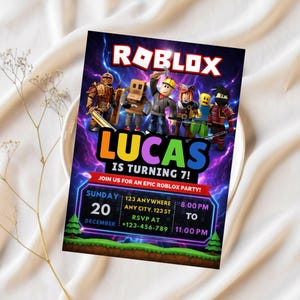 Invito di compleanno Roblox, invito Roblox, invito per feste modificabile, modello Canva stampabile immagine 4
