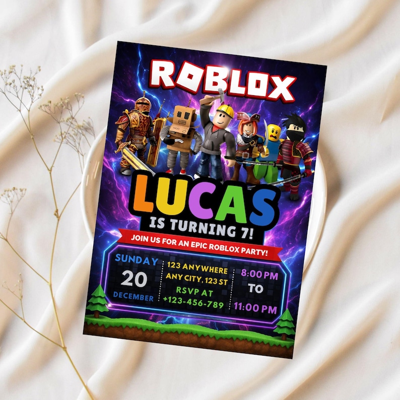 Invito di compleanno Roblox, invito Roblox, invito per feste modificabile, modello Canva stampabile immagine 4