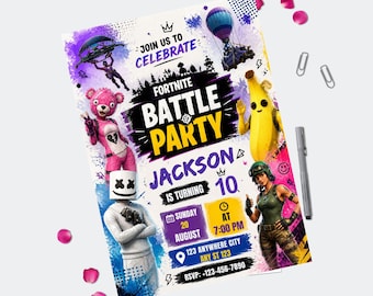 Invito di compleanno modificabile per il gioco Fort, invito per festa a tema videogiochi, invito stampabile per videogiochi, video digitale per videogiochi, modello per videogiochi, Canvas per videogiochi