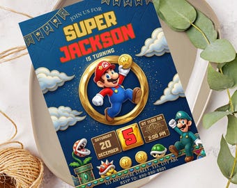 Super Mario Birthday Invitation | Editable Canva Template | Printable Digital Download | Mario Party Invite for Kids Boys Girls