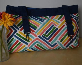 Cordura Wheelchair Walker Bag, Colorful Striped Organizer, Royal Blue Lining