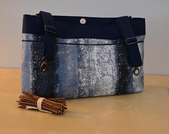 Navy Bag with  a gradient Fabric in shades of Blue and Gray