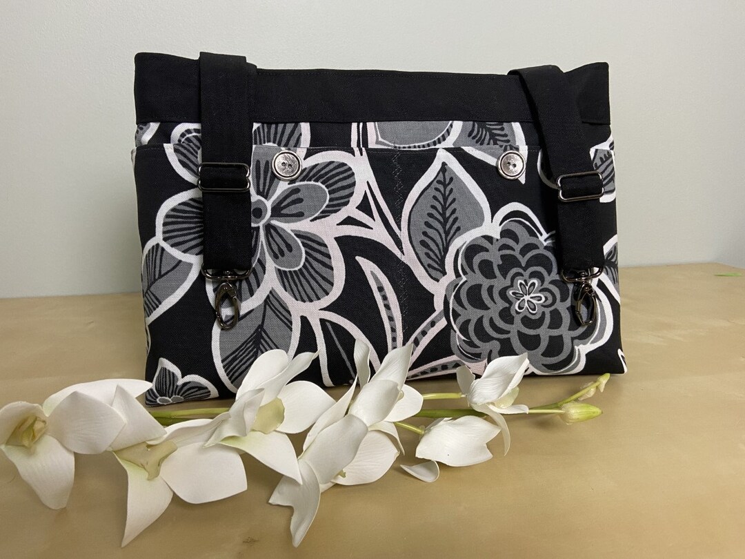 Powerchair Bag, Wheelchair Purse. Walker Organizer Dark Floral Bag