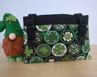 Powerchair bag, Wheelchair purse. walker organizer, wheel chair accessory - Fun Shamrock print with a light green lining.