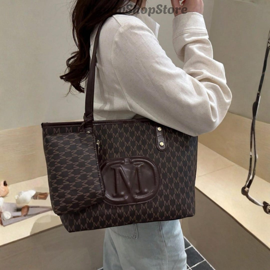 Designer Monogram Tote Bag Set With Pouch Large Work Shoulder Bag Etsy designer-monogram-tote-bag-set-with-pouch-large-work-shoulder-bag-etsy