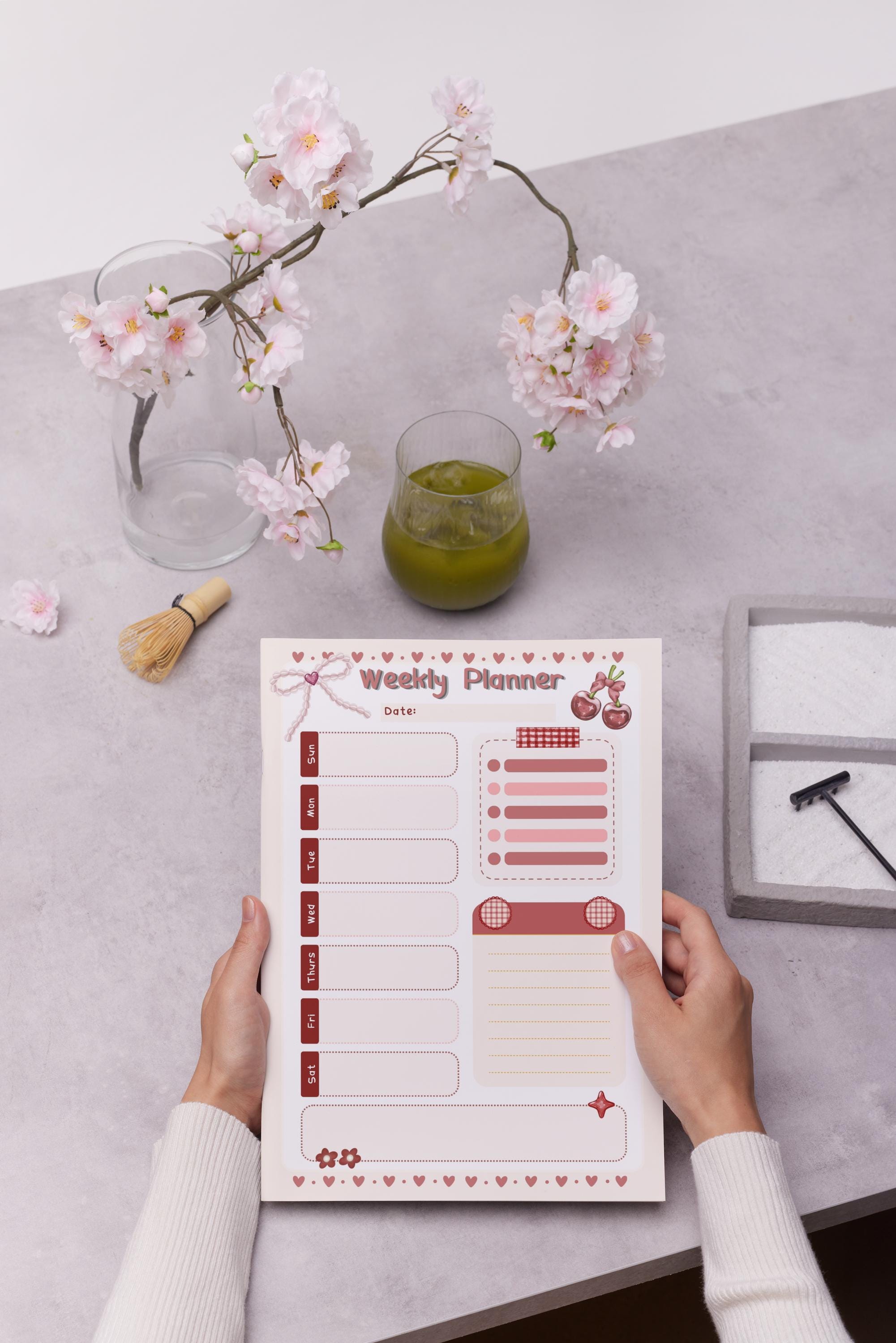 Cherry Weekly Planner Printable, Kawaii Pink Organizer (US Letter) - Etsy