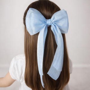 Übergroße Organza-Haarschleife mit langen Bändern, elegante, transparente Haarspange, Haaraccessoires, große hellblaue Schleife für Mädchen, versandkostenfrei
