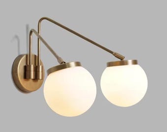 Double Globe Sputnik Wall Sconce – Brass Articulated Bedside Lamp, Raw Brass Finish