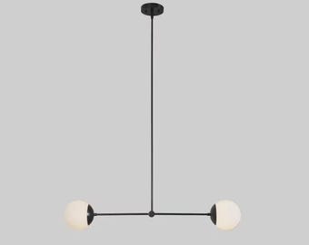 2-Light Brass Sputnik Chandelier: Mid Century Modern Double Glass Globe Ceiling Light Blacked Brass Finish Modern Vanity Light for Bathroom
