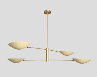 Lustre Starburst estilo moderno de meados do século | Luminária de teto em latão branco e creme